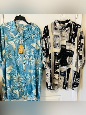 Caribbean Joe Blue Floral Hawaiian Camp Shirt Size 3XLT NWT & DESICA 3XL EUC